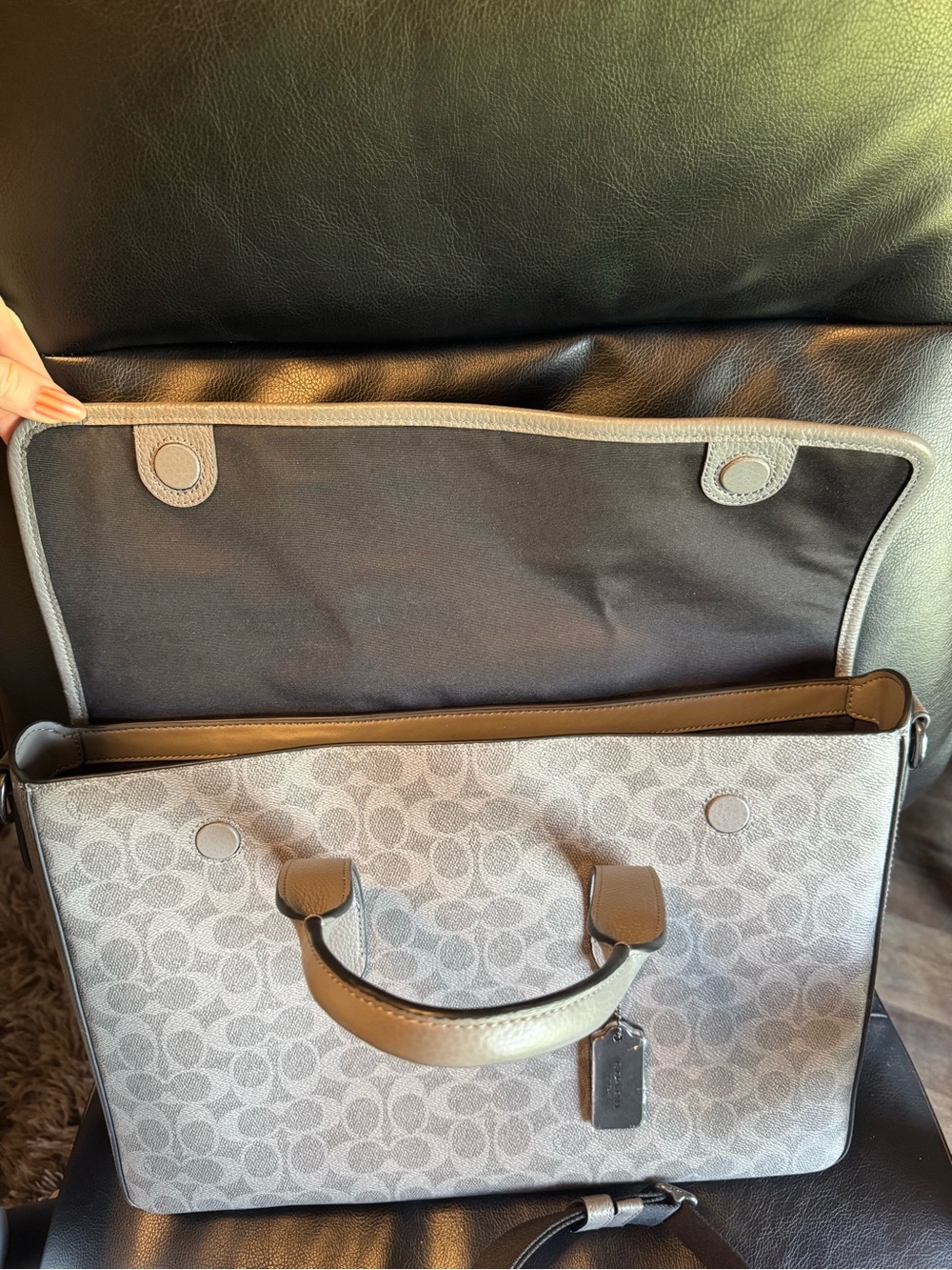 Coach Mens Signature Canvas and Leather Briefcase/Satchle in Light Gray - Picture 8 of 15